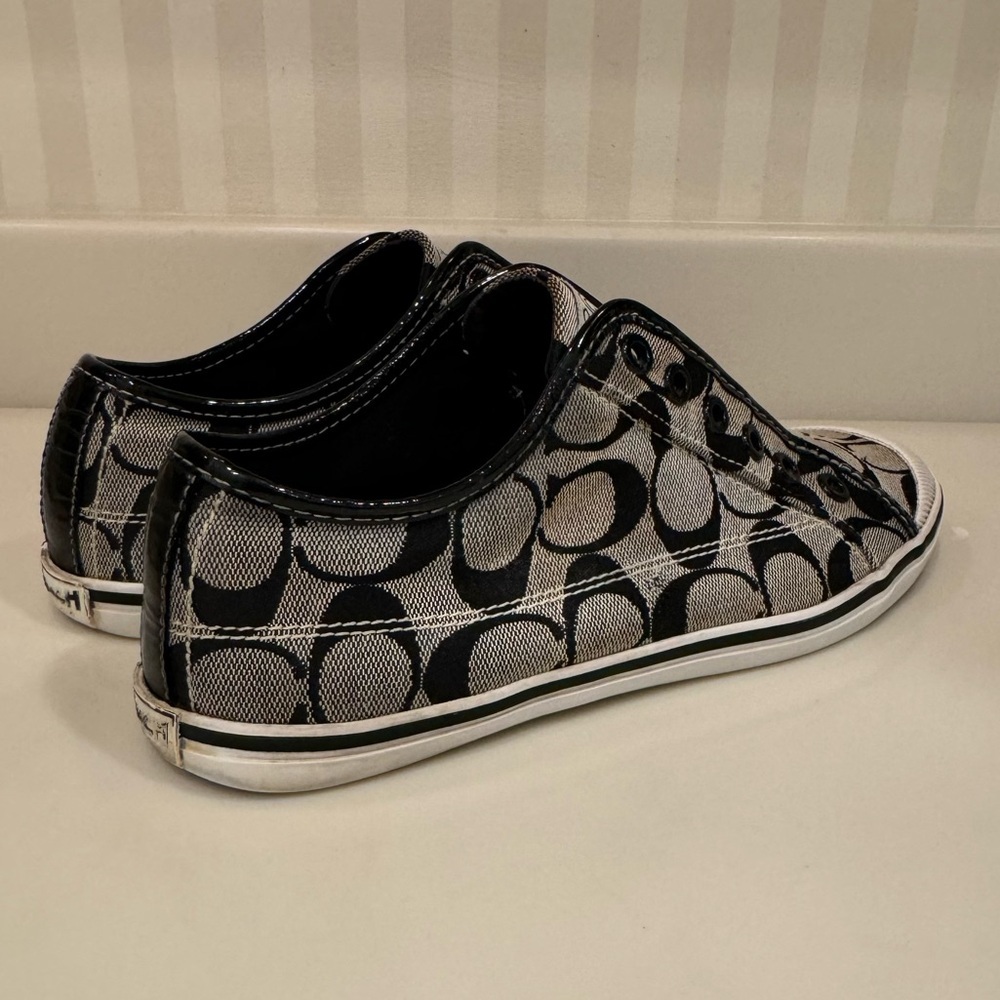 Coach Kira Laceless Slip On Sneakers Jacquard Black White Logo - Picture 7 of 16